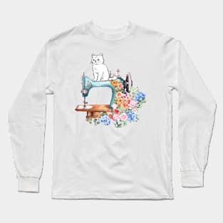 white cat, FLOWERS Long Sleeve T-Shirt